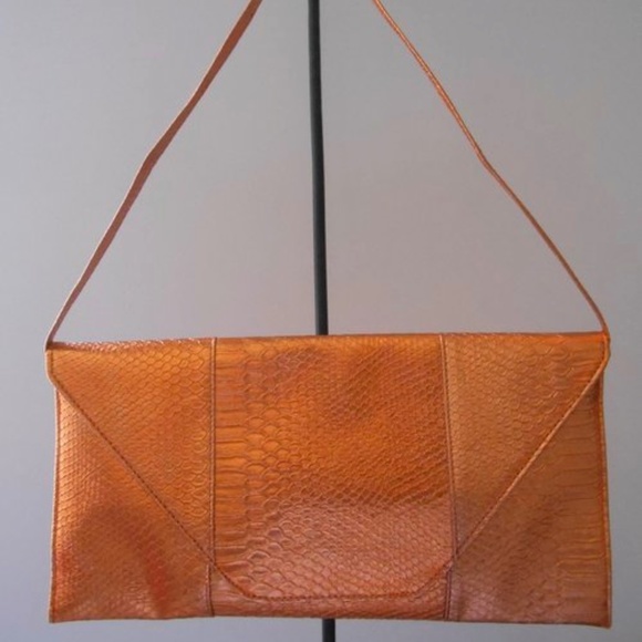 bronze-leather-clutch-bag-with  METALLIC REPTILE ENVELOPE PURSE Clutch IN ORANGE Bronze